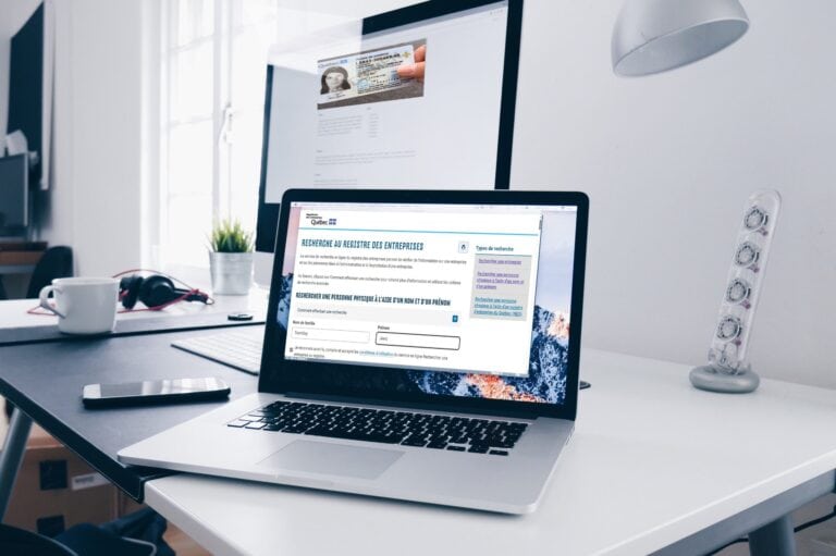 Quebec online identification, company search, business registry, administrative services, Quebec business information, individual or company search.